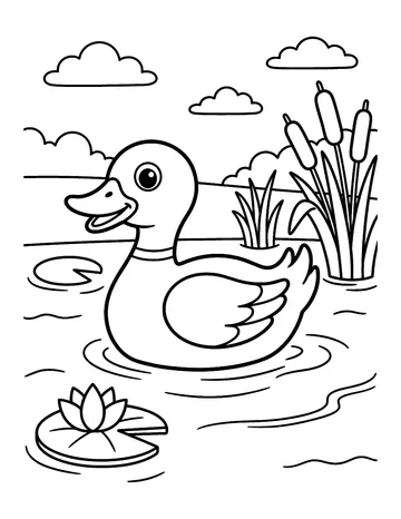 Coloring page: Duck swimming across a calm pond