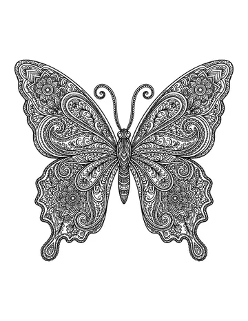 Coloring page: Symmetrical butterfly with mandala wing patterns