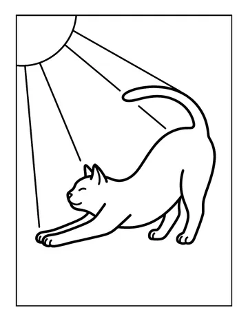 Coloring page: Cat stretching in a sunbeam