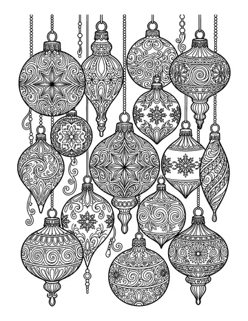 Coloring page: Collection of ornate vintage glass christmas baubles