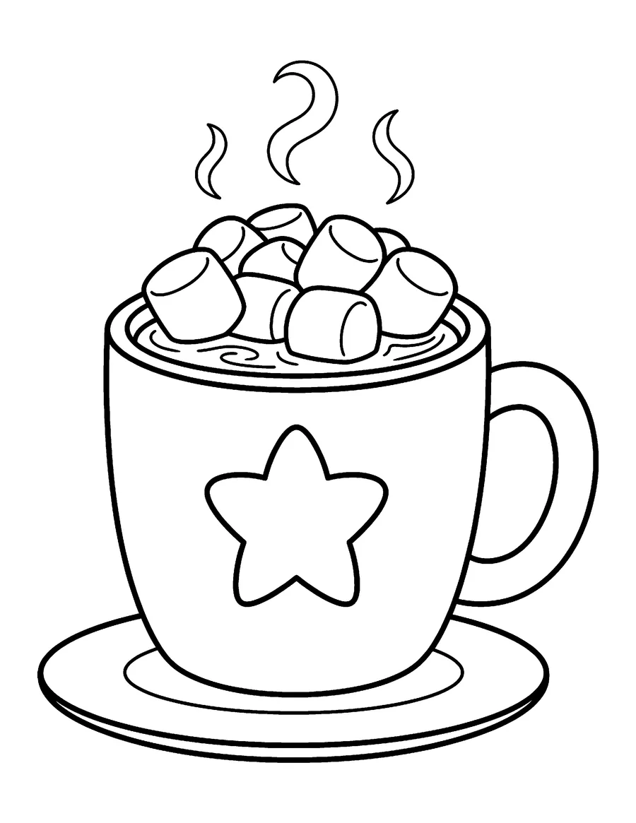 Coloring page: Mug of hot cocoa with fluffy marshmallows