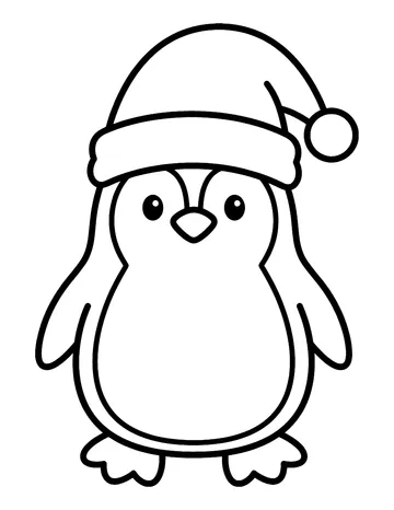 Coloring page: Penguin wearing a santa hat