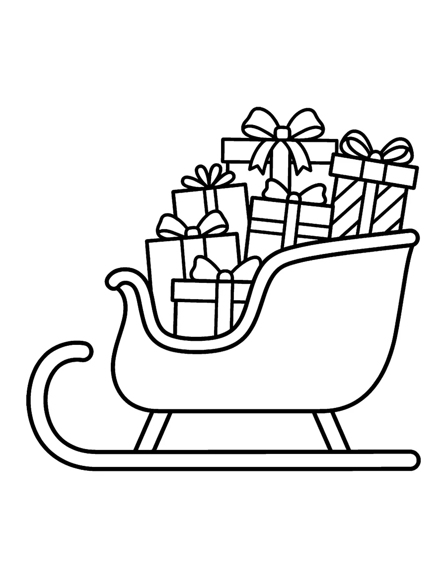 Coloring page: Santa's sleigh full of presents