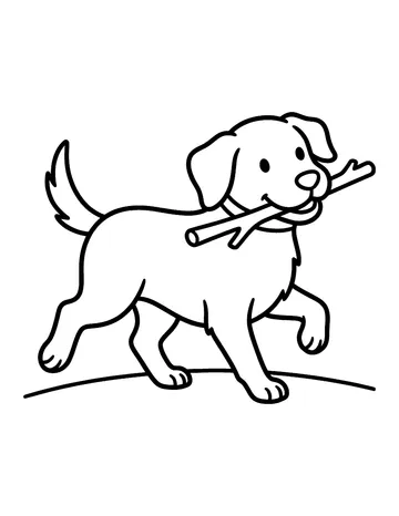 Coloring page: Dog playing fetch with a stick