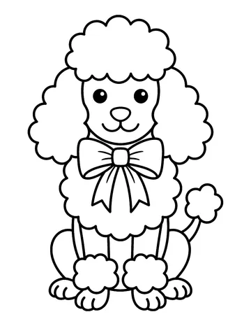 Coloring page: Fluffy poodle wearing a ribbon bow