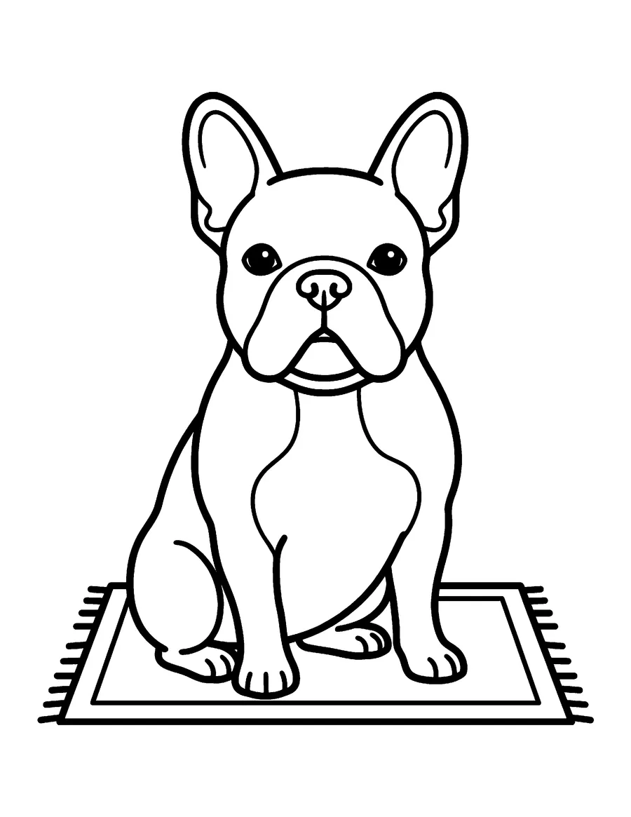 Coloring page: French bulldog sitting on a rug