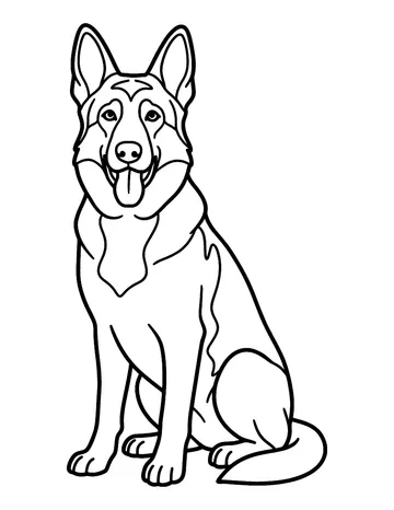 Coloring page: German shepherd sitting proudly