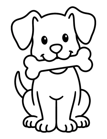 Coloring page: Happy puppy with a bone