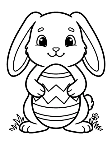 Coloring page: Floppy-eared bunny holding a striped easter egg