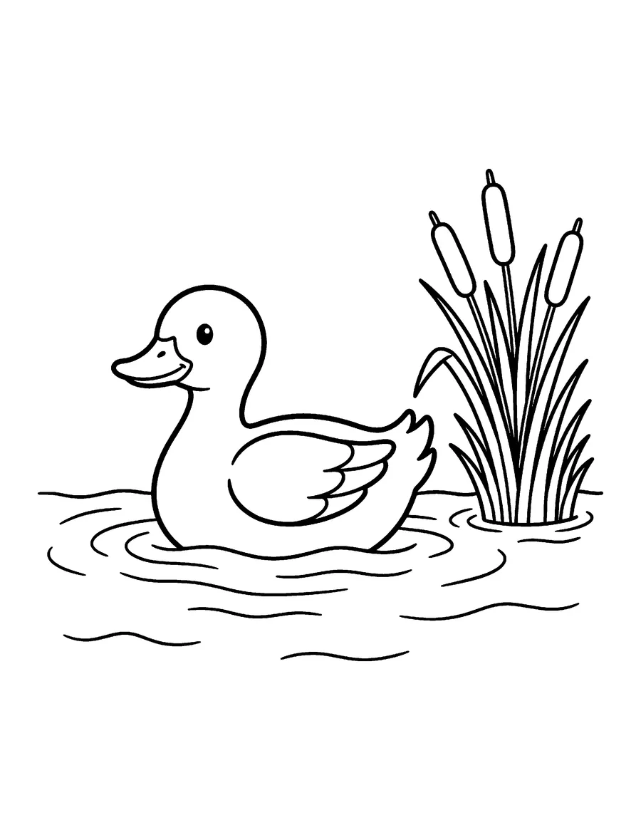 Coloring page: Farm duck swimming on a pond