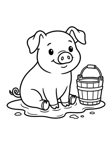 Coloring page: Happy piglet in a mud puddle
