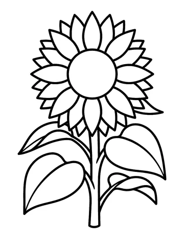 Coloring page: Big sunflower with leaves