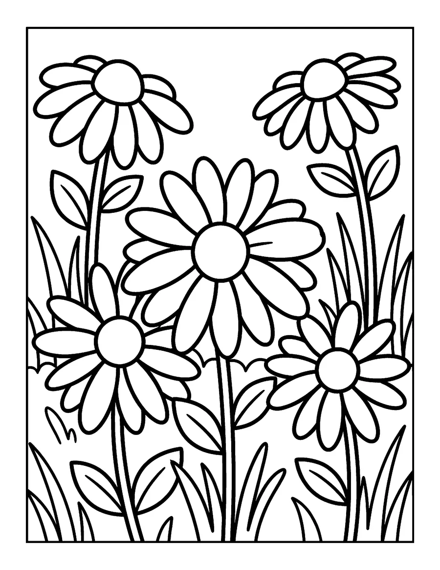 Coloring page: Daisies in a meadow