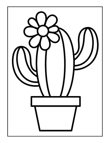 Coloring page: Potted cactus with a flower