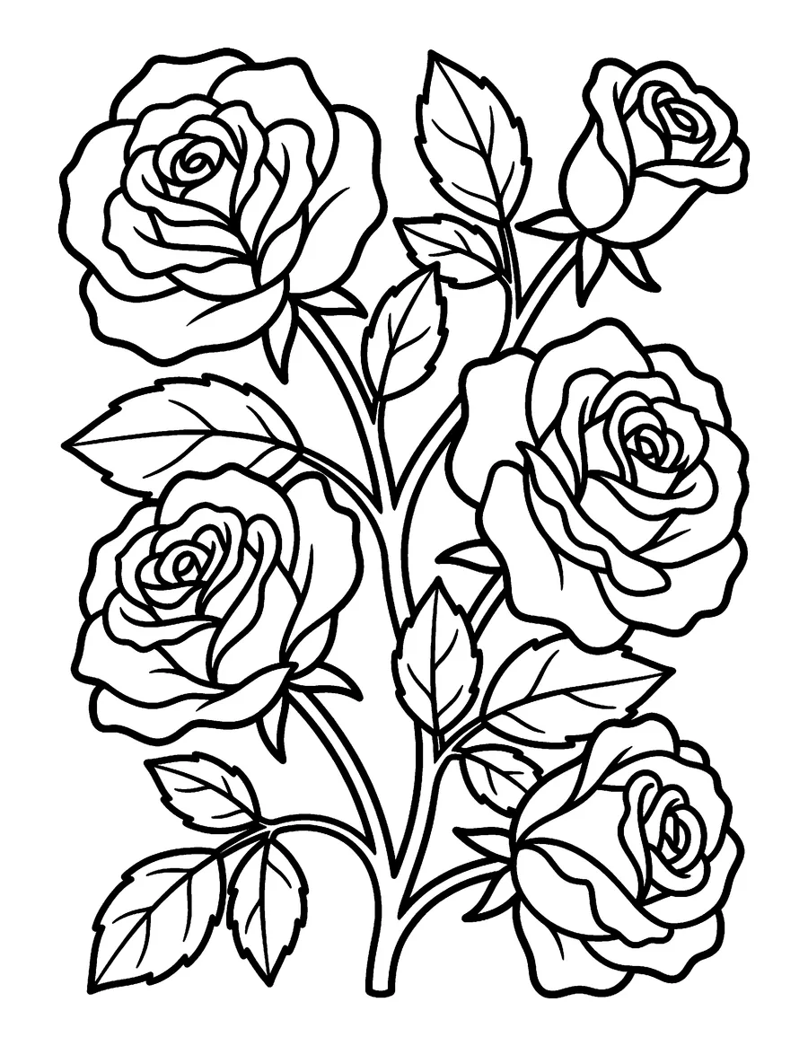 Coloring page: Roses on a vine
