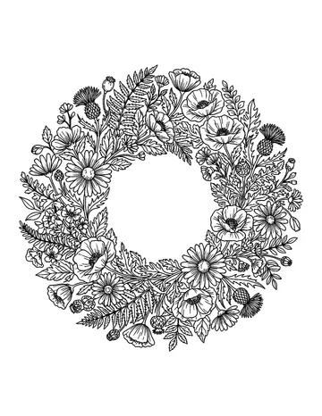 Coloring page: Wreath of wildflowers