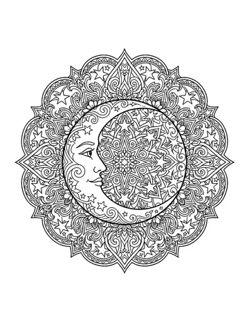 Coloring page: Moon and stars mandala
