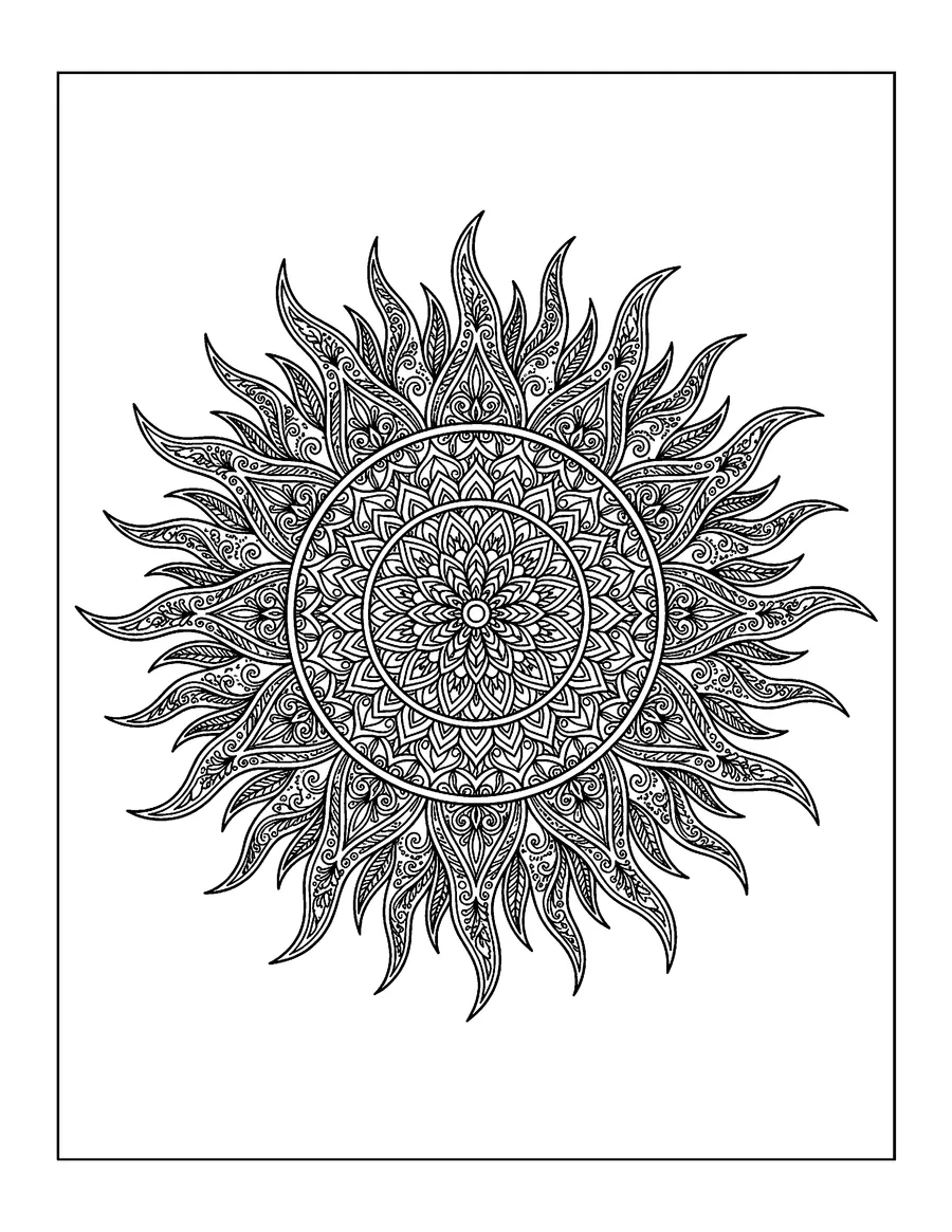 Coloring page: Sun mandala with rays