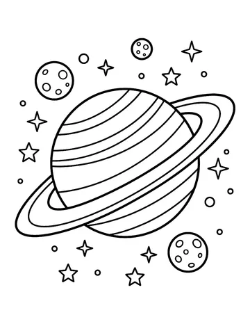 Coloring page: Ringed planet surrounded by twinkling stars