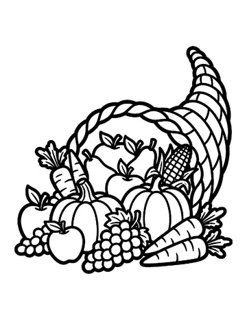 Coloring page: Cornucopia full of fruits and vegetables